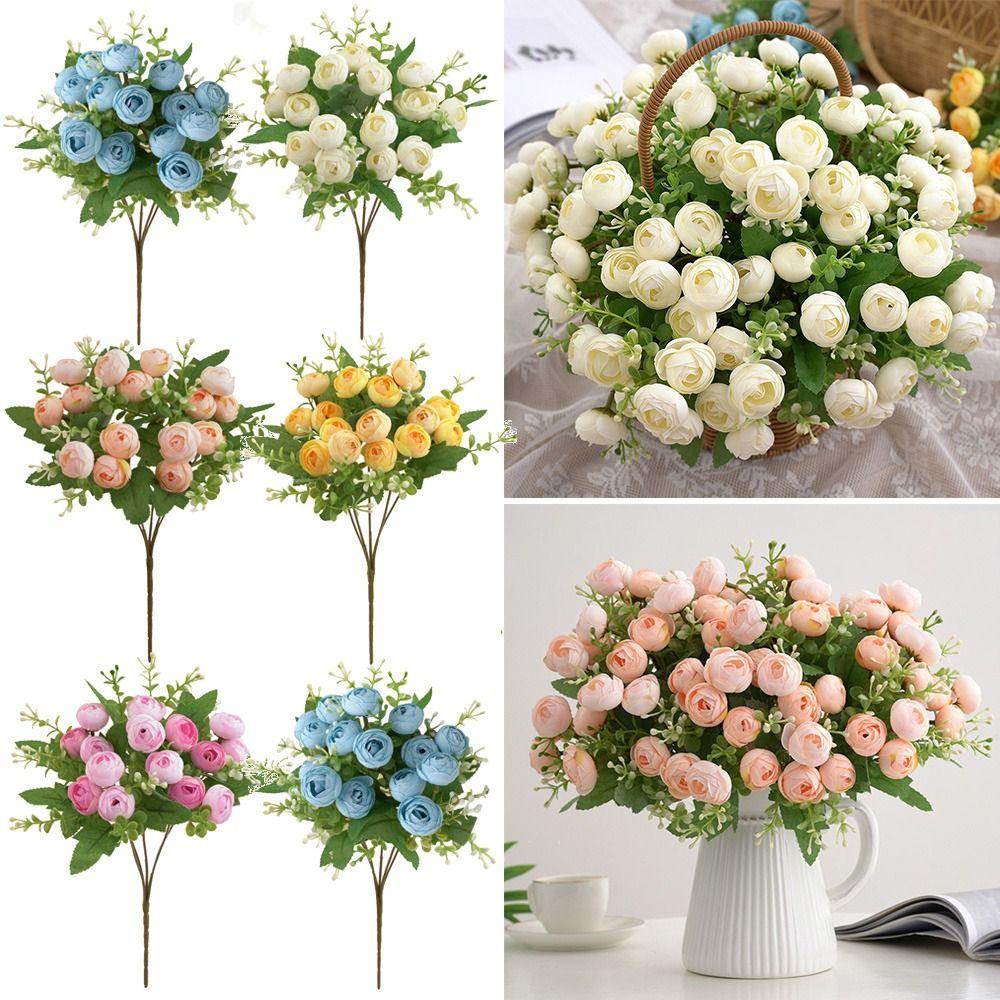 15 Heads Tea Rose Artificial Flower Multicolor Faux Flower Simulation Rose Flower  Home Decoration