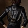 1116 New Women's Fashion Long Sleeve Shirt Glossy Snake Pattern PU Leather Top Autumn and Winter New