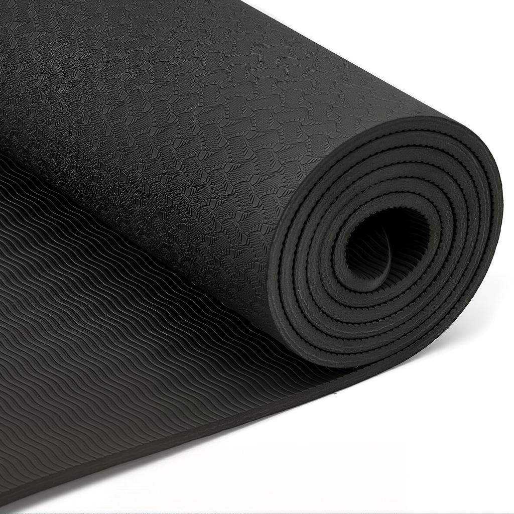 Amazon Basics Yoga 6mm with Carrying Training Stretching Pilates 187 X 61 X 1cm Mat, Thick, TPE, Strap, Mat, Mat, Mat, Black,