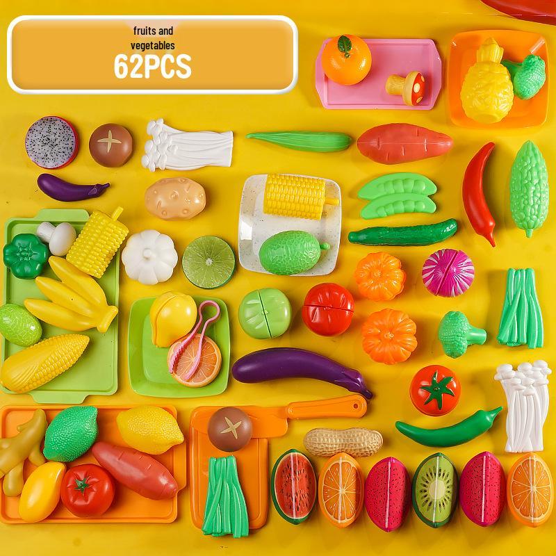 Cross-Border Kids' Fruit Cutting Toy Set: Simulation Veggie & Fruit Basket with Role-Playing Pizza Kitchenware for Boys & Girls