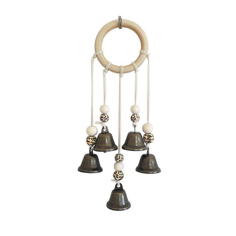 Melodisches Boho-Windspiel Natürlicher Holzring Vintage Metallglocken Wasserdicht für Außenbereich Hof Heimdekoration