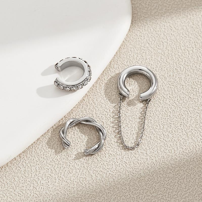 Lot de 3 Boucles d'Oreilles Clip Oreille Zirconium Croix Irrégulière Pour Femmes Mode Géométrie Simple Manchette d'Oreille Sans Trou Bijoux de Fête Cadeau de Noël