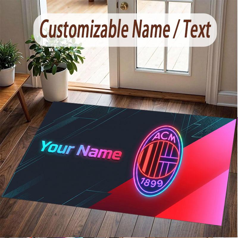 Custom Rug AC Milan Pattern Print Name Text Soft Non‑Slip Floor Carpet for Home Indoor Decoration