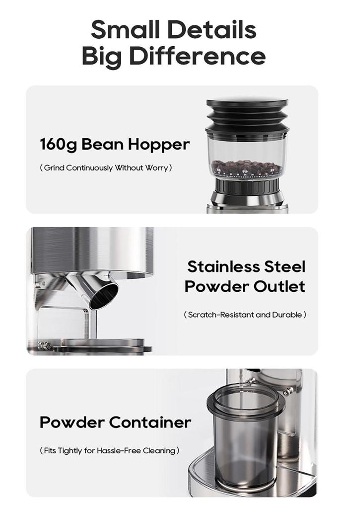 HiBREW G7 Coffee Grinder, 48 Grind Settings, Anti-Static Technology, Stainless Steel Conical Burr, Touch Panel