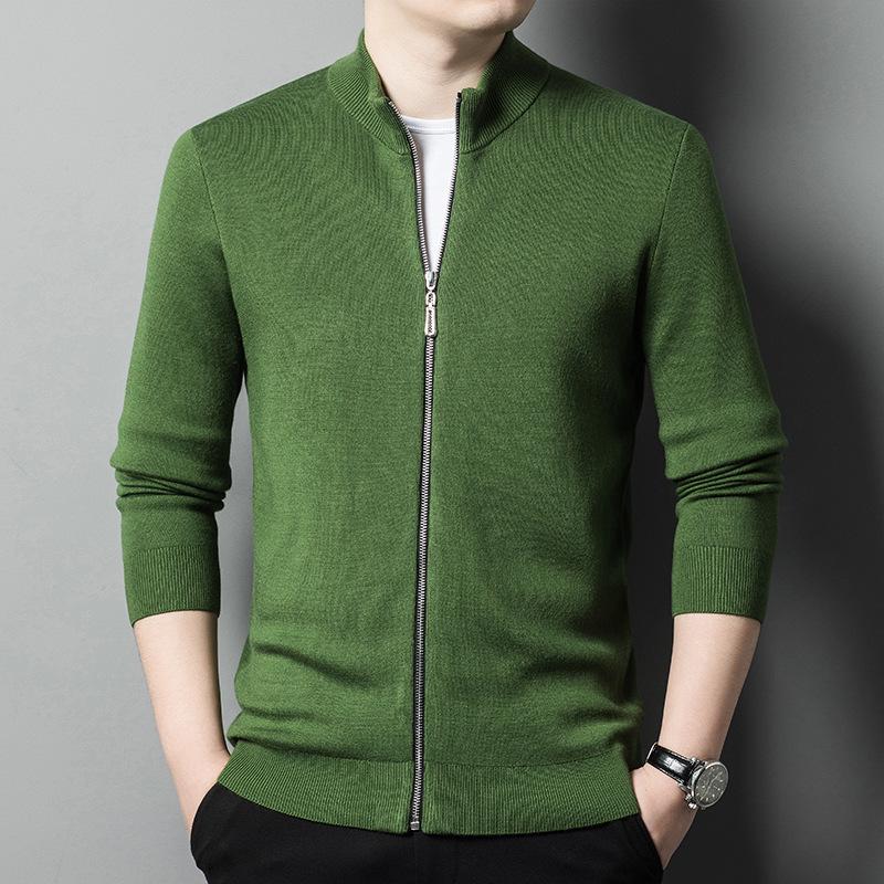 Men's 2024 Autumn/Winter Stand Collar Knitted Cardigan Jacket for Middle-Aged and Young Men - Versatile Zipper Sweater Coat