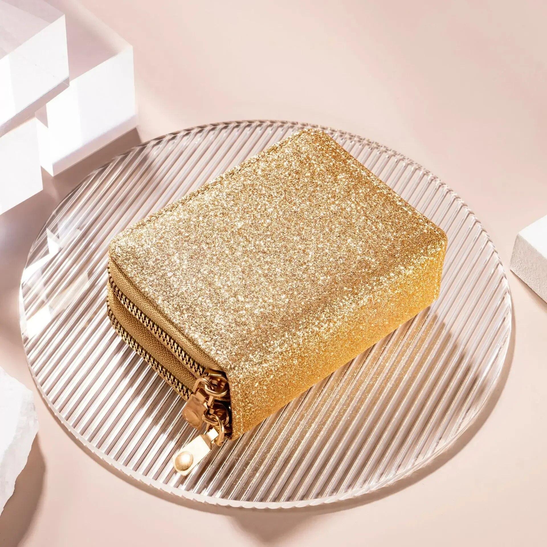 

Слот для нескольких карт, двойная молния, держатель для карт-аккордеона, большая вместительная сумка для удостоверения личности, кошелек, новый модный блестящий кошелек из искусственной кожи со звездами для женщин жёлтый