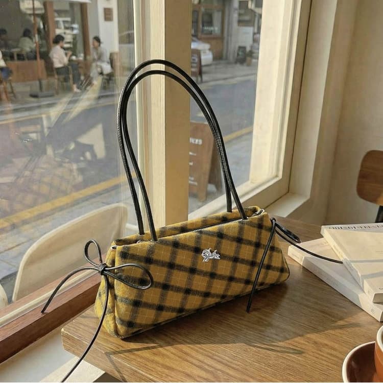 Plaid drawstring armpit bag women's shoulder bag