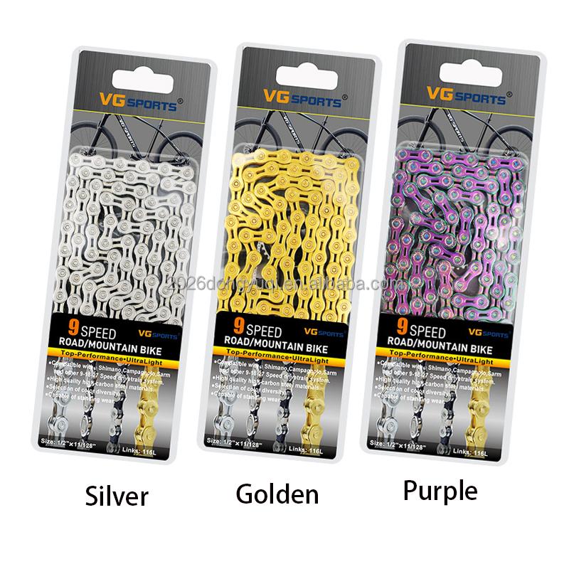 9 Speed Bicycle Chain Bike Chain Half Hollow 116L Silver Golden Purple Mountain MTB Road Bike Chains