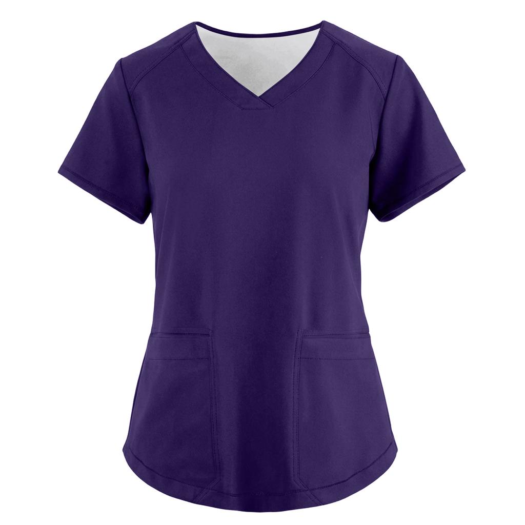 Women's Fashionable Loose-Fit Short-Sleeve V-Neck Pocket Workwear Top