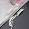Women Fashion Silver Plated Long Chain Tassel Hook Dangle Linear Earrings Gift