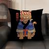 Japanese Style Samurai Cat Cushion Cover Natural Linen Organic Fabric DoubleSided Printing Sofa Home Decor Gift Pillow Case