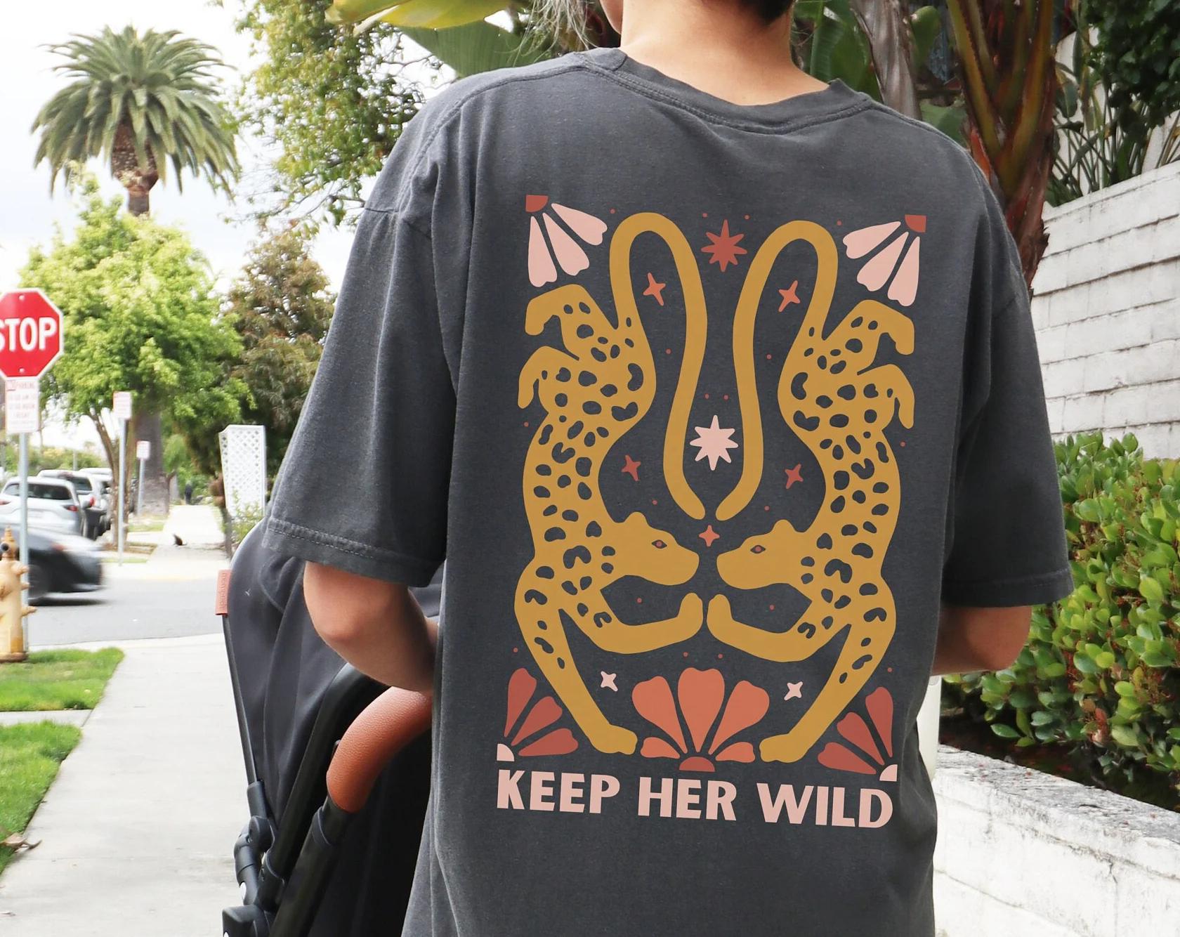 

Plus Size Summer Womens Keep Her Wild Letter Print TShirt Cotton Breathable Stylish Versatile Street Style Oversized XL