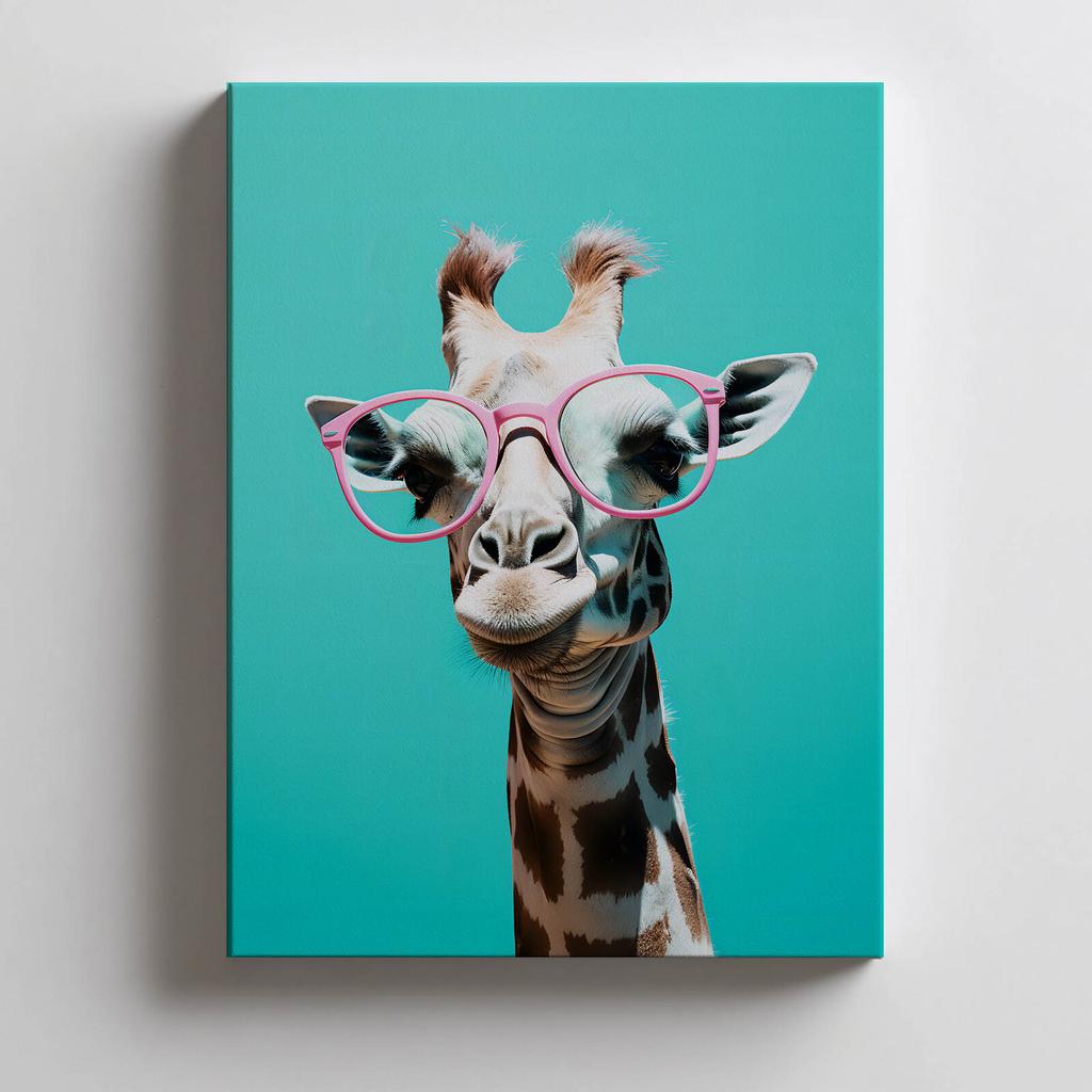 Giraffe mit rosa Brille Giraffe mit rosa Brille, 30x40 cm, ohne Rahmen, Premium-Leinwand auf Keilrahmen