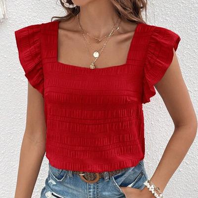 Women's T-shirt Summer Casual Short-sleeved Spring and Summer New Square Collar Ruffled Shirt Top