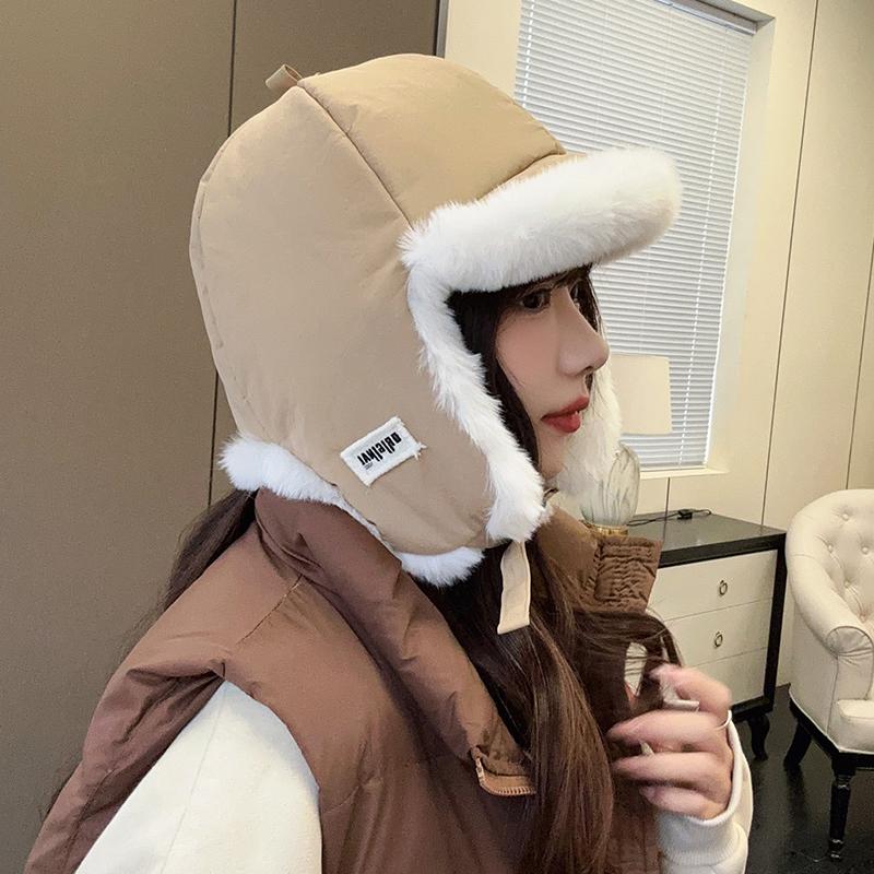 Retro Thickened Ear Protective Hat Windproof Plush Cycling Hat Korean Style Big Head Circumference Women Hat Ladies