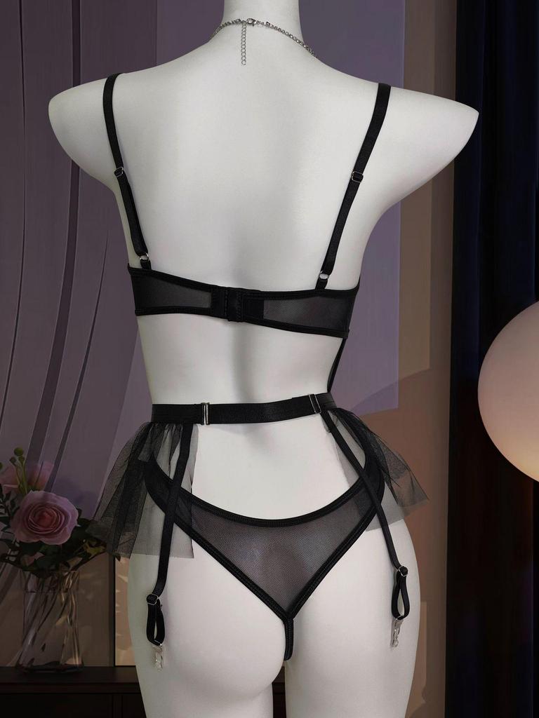 European & American Sexy Lingerie Set: Hollow-Out Bodysuit with Erotic Puffy Skirt
