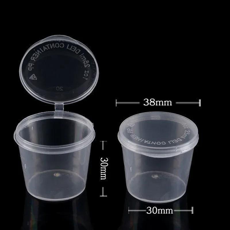 100Pcs Clear Food Small Sauce Containers Juice Package Box&Lid Portable Disposable Plastic Cups Fruit Transparent Dispenser