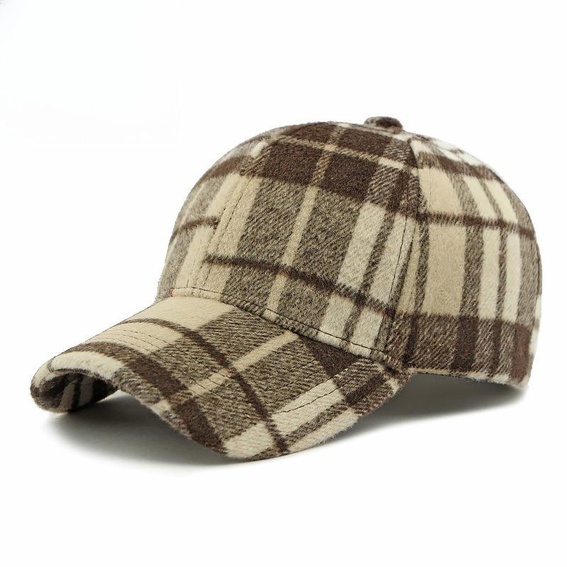 Unisex Plaid Baseball Cap Retro Tartan Checked Structured Hard Top Peaked Cap Warm Autumn Winter Outdoor Sunshade Hat