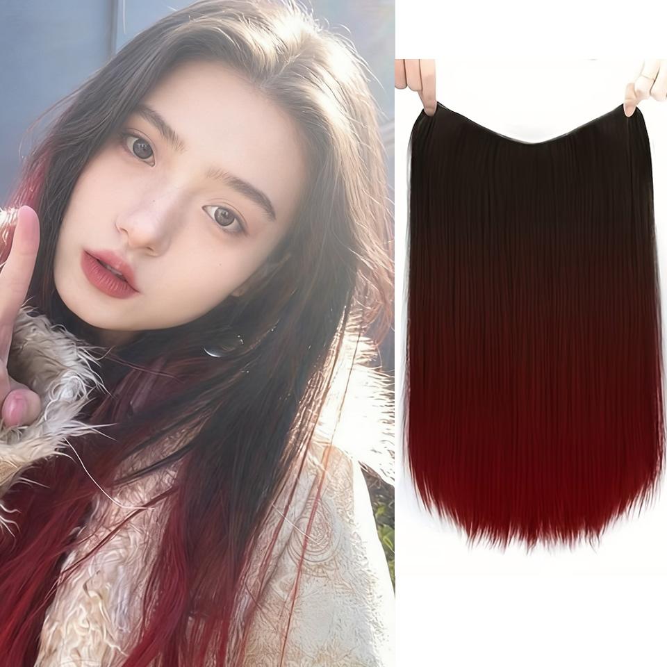Long Straight Gradual Wig American Style Women's V-Shaped Ombre Synthetic Hair Extensions with Adjustable Clip-On