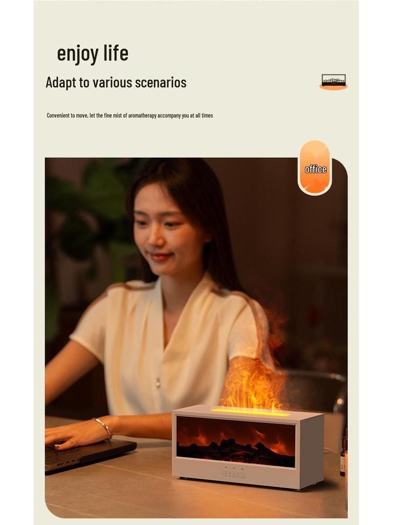 Retro 3D Fireplace Flame Aroma Humidifier & Colorful Desktop Light