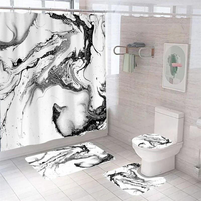 Luxury 3D Marble Shower Curtain Set Polyester Fabric Waterproof Batthroom Curtains Modern Style Printing Bath Toilet Cover Mat