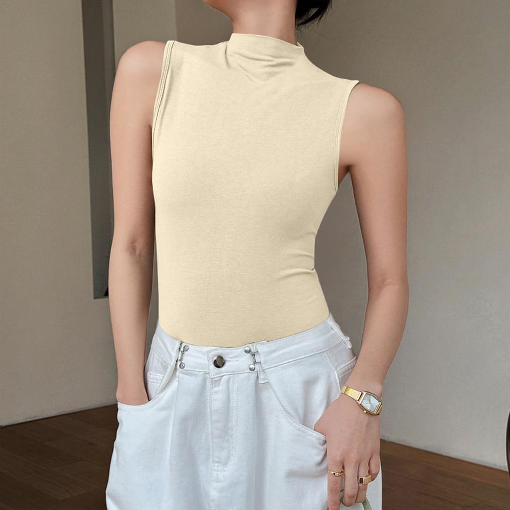 Ensemble Petit Gilet en Coton pour Femme Col Mi-Haut avec Haut Bas Sans Manches