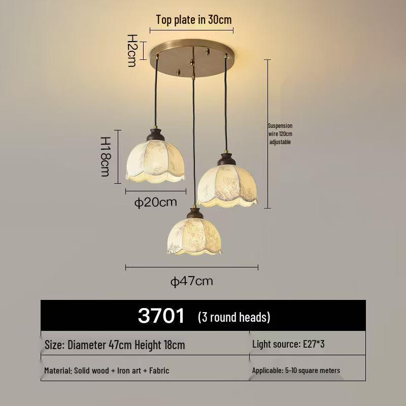 Retro American Wabi-Sabi Chandelier: French Vintage Wood & Fabric Lighting for Bar, Bedroom, or Closet