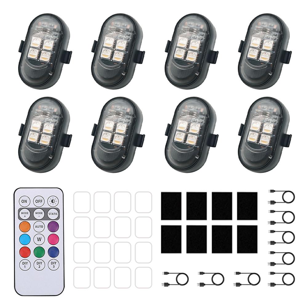Wireless LED Strobe Lights for Car Motorcycle 8 Colors Rechargeable Warning Light Decor Atmosphere Anti-Collision 4LED