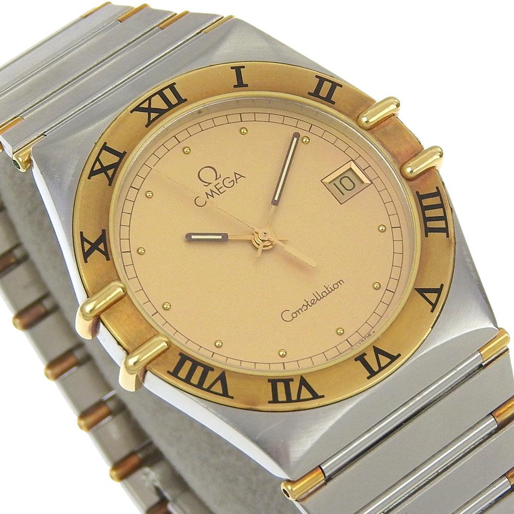 Omega Constellation Watches Date goldDial Stainless Steel Quartz Analog Display Mens Used