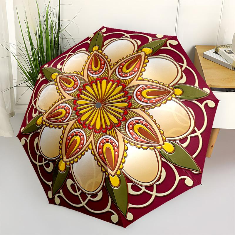 

1pc Mandala Pattern Automatic Umbrella Portable Home Essential Umbrella, Iron Umbrella Structure Suitable for All Seasons yy251123131