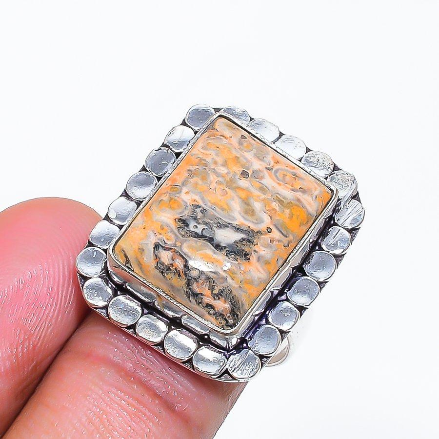Inele cu Piatră Naturală Piele de Leopard Argint Sterling 925 Mărimea 7.5 ZS-1063
