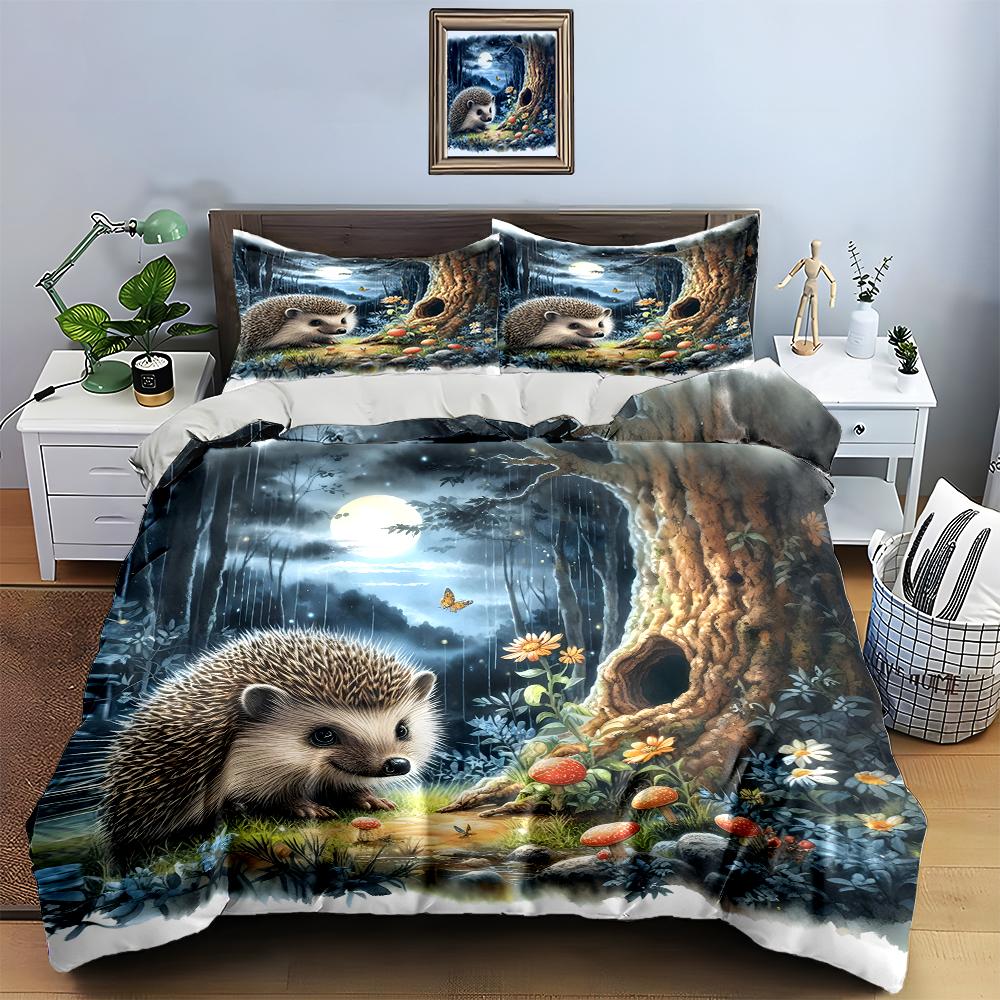 Forest hedgehog design. Bedding Duvet cover sets Duvet covers Pillowcases gifts (1 * Duvet Cover 2 * Pillowcases, without duvet insert)