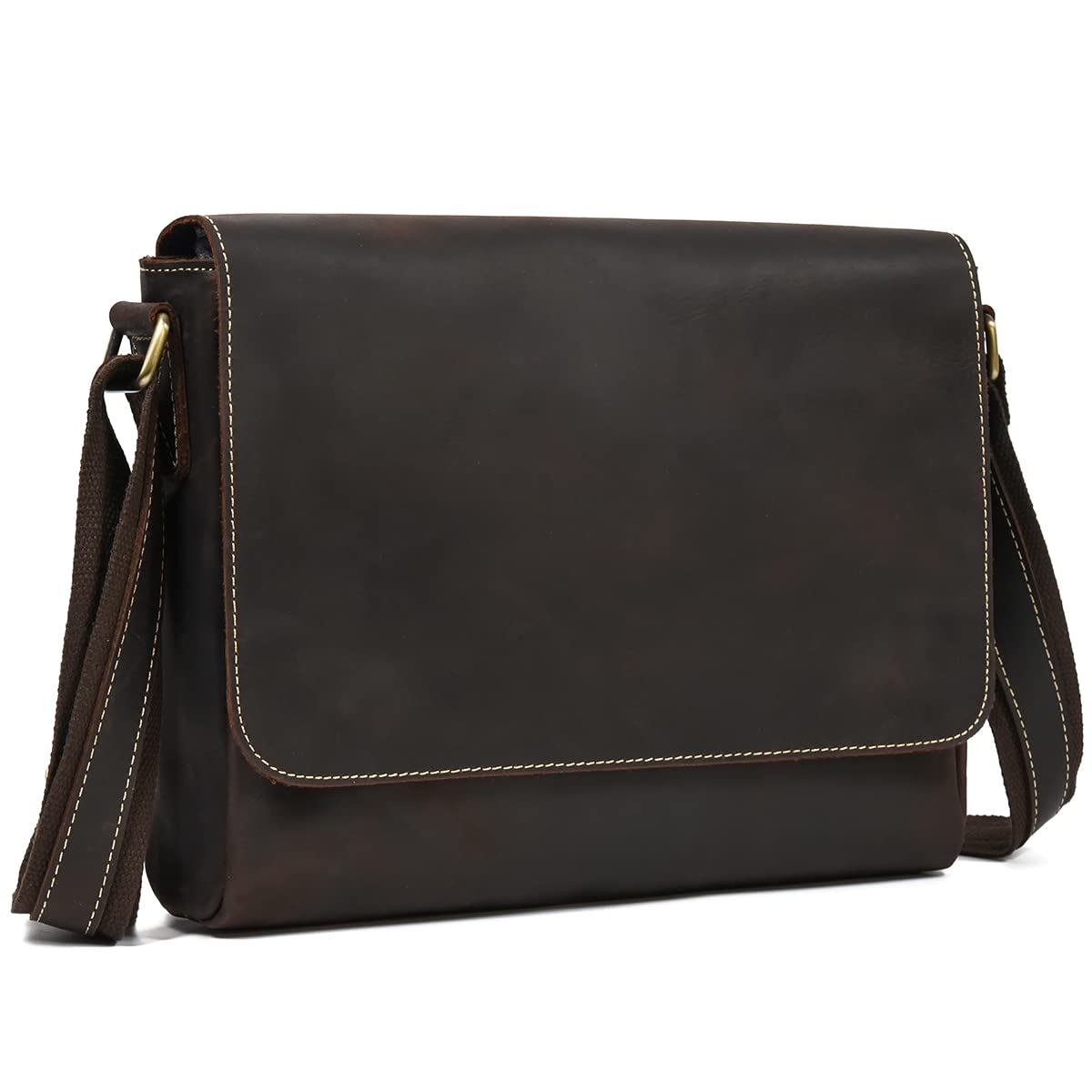 

Shoulder Bag Genuine Leather A4 Compatible Messenger Bag Large Capacity Leather Crossbody Bag Flap Durable Retro Dark Brown [Luufan] Men s
