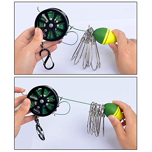 Dovhmoh Fishing String, Gar Stainless Steel, Fishing Lock Buckle with Reel, Live Fish Lock, Retractable Rope, and Float Carabiner