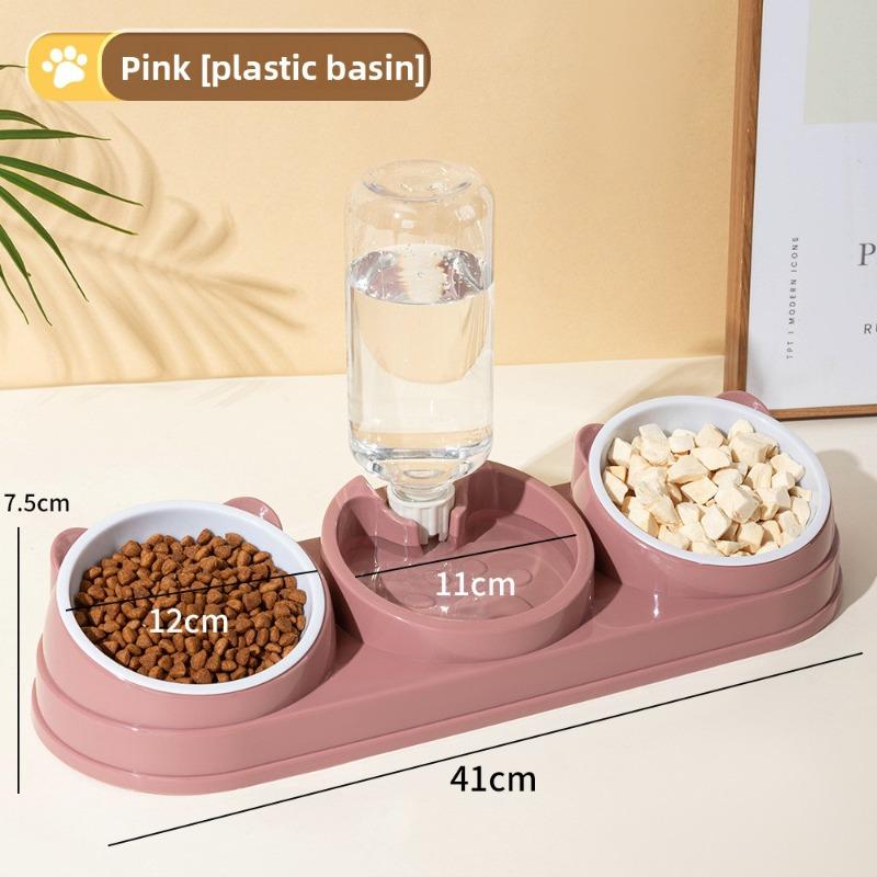 

Двойная миска для кошек с наклонным краем оснащена автоматической поилкой и кормушкой для предотвращения ее опрокидывания. Plastic розовый