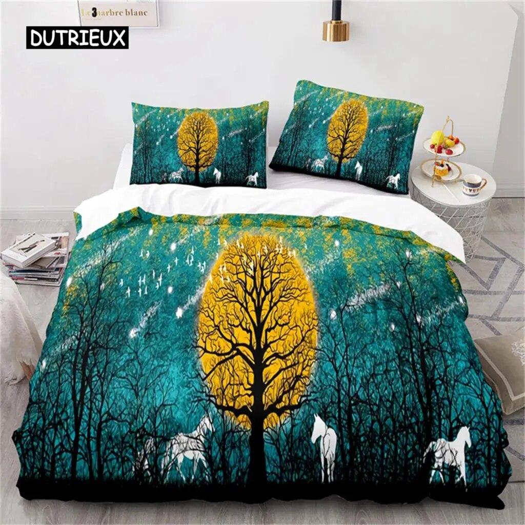 Oil Painting Duvet Cover  Art  Microfiber Landscape Romantic Comforter Cover Bedding for Kids Teen Adults Bedrooms  Decorated Three Piece Set