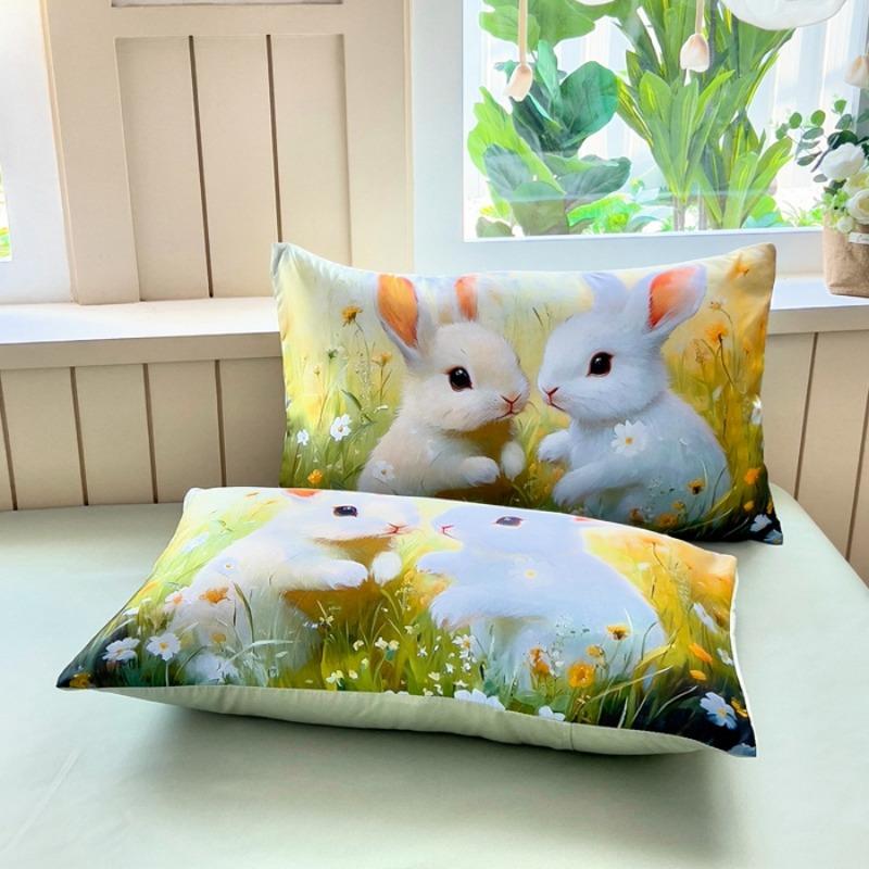 Class A Summer Quilt Four-piece Series Cute Cat Rabbit Printing Four-piece Summer Quilt Sheet Pillowcase