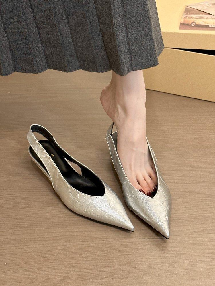 Temperament pointed back empty shoes bag head sandals summer gentle evening wedge heel shoes women