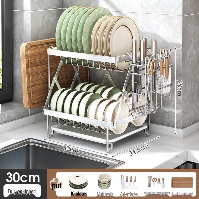 Zhishi Foldable Stainless Steel Double-Layer Dish Drying Rack