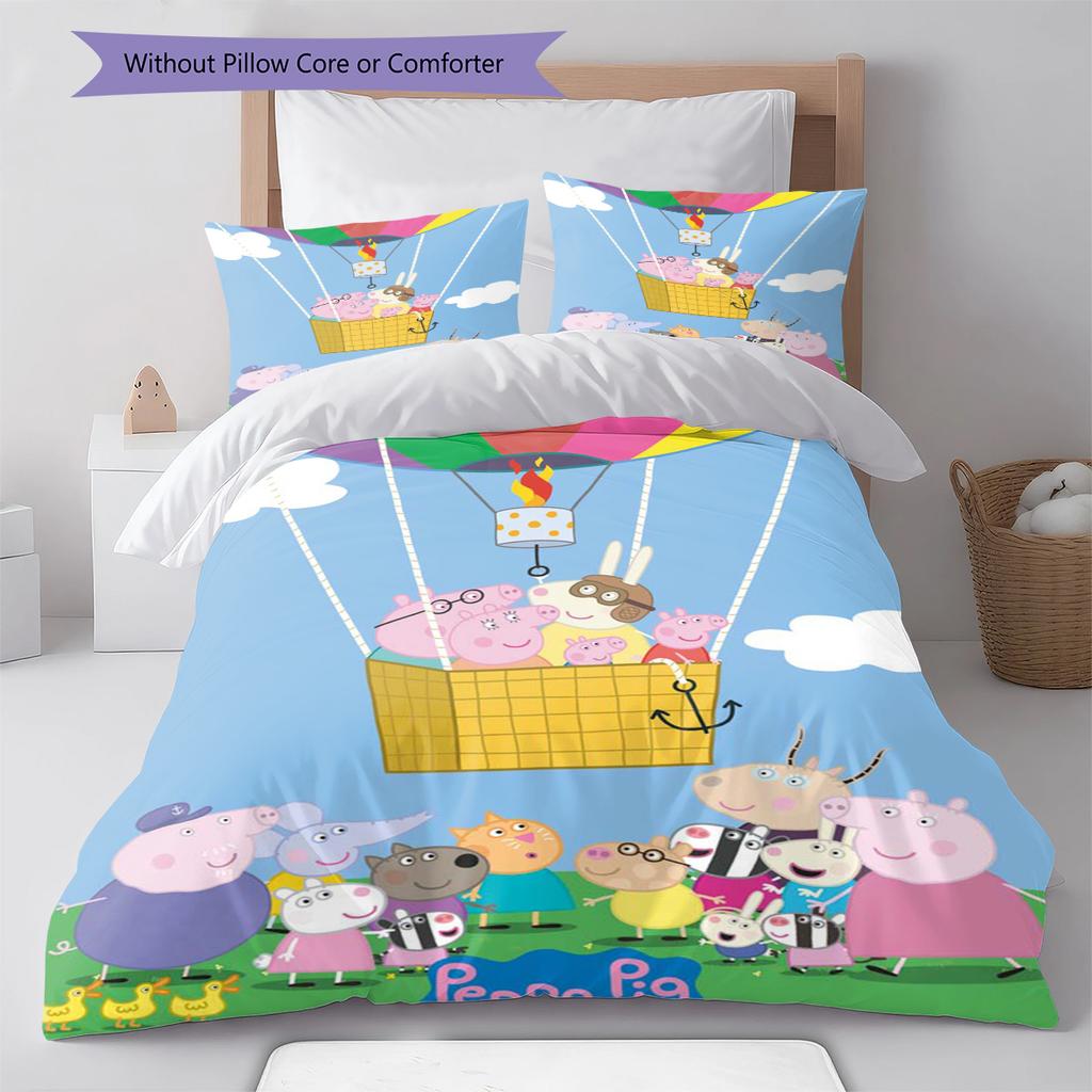 Set copripiumino con motivo a cartone animato di maialino rosa, federa, decorazione per la casa, regalo (1 * copripiumino + 2 * federa, senza nucleo)
