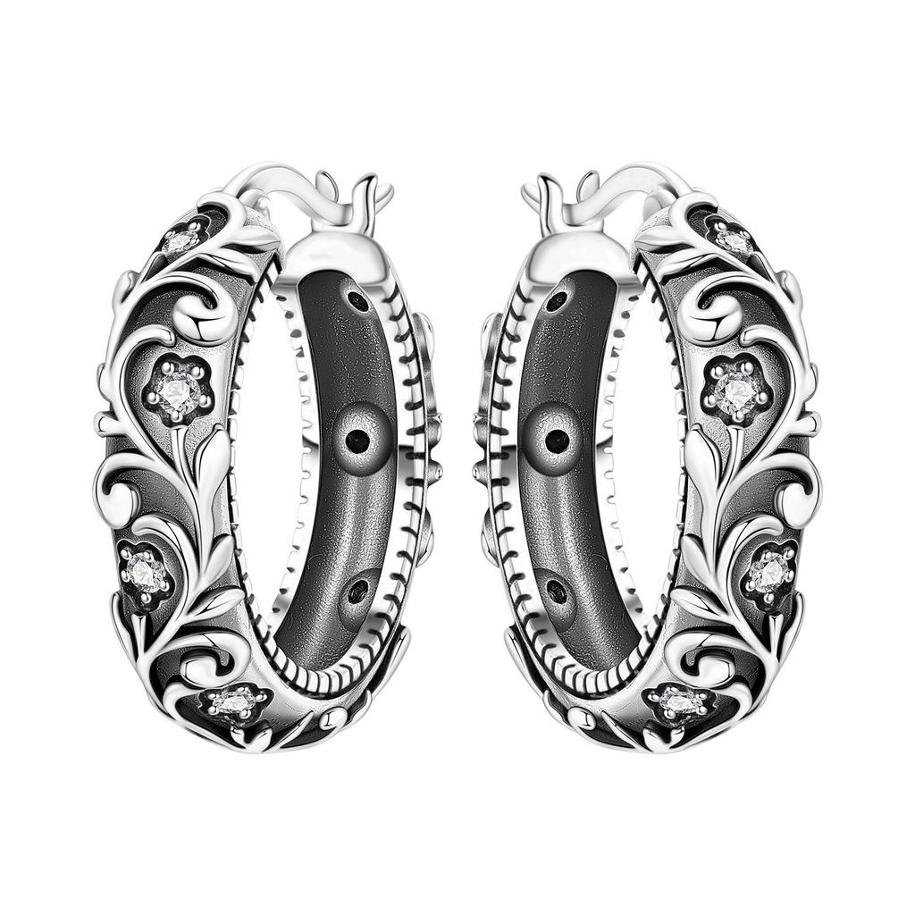 Vintage Floral Vine Hoop Earrings Trendy Botanical Plant Design Fashion Jewelry For Women