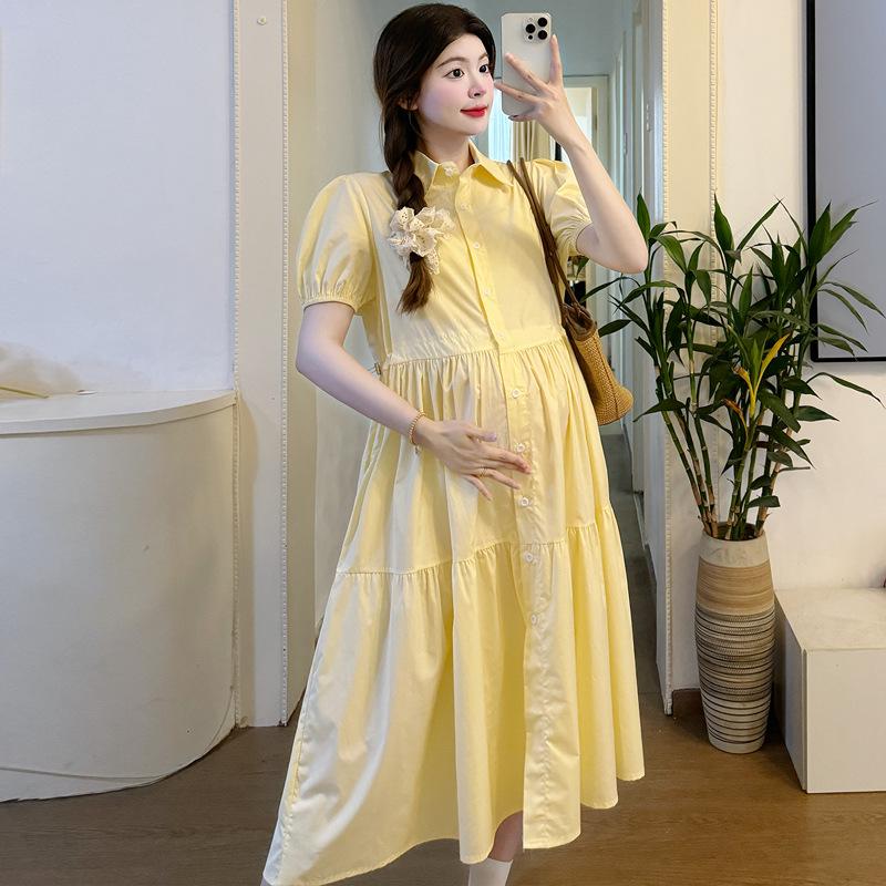 

Summer 2026 Maternity Shirt Dress - Loose Fit, Button-Down, Large Size, Sweet Style for Nursing 2XL жовтий