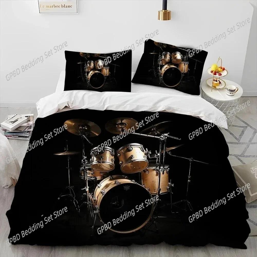 Drum Kit Music Instruments Guitar Bedding Set Duvet Cover Bed Set Quilt Cover Pillowcase Comforter King Queen Size Boys Adult