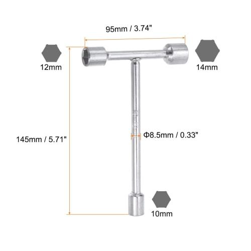 uxcell Three-Way Wrench, 10mm, 12mm, 14mm Socket, T-Handle, for Bicycle Repair and Car DIY