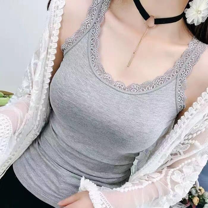 

Sweet lace edge splicing sling vest women s spring and summer Korean version thin inner sleeveless bottoming shirt XXXL