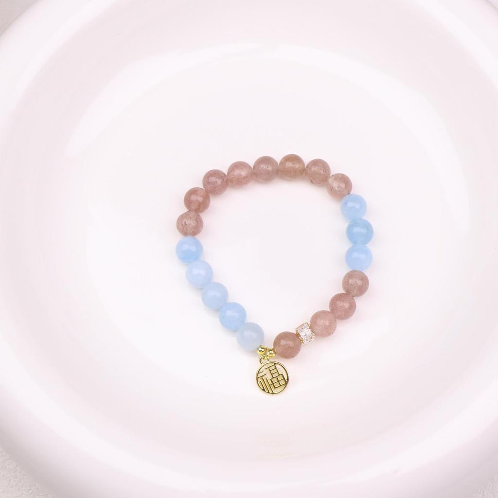 Bracelet en Cristal de Fraise Naturel & Jade de Birmanie avec Zircon - Nouveau Style Chinois 2025 pour Femmes