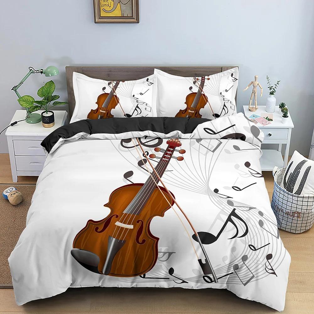 Guitar Soft Duvet Cover Twin King Rock Music Note Warm Comforter Cover Microfiber Grunge Style Electric Guitar Beding Set For Children Kids Ten