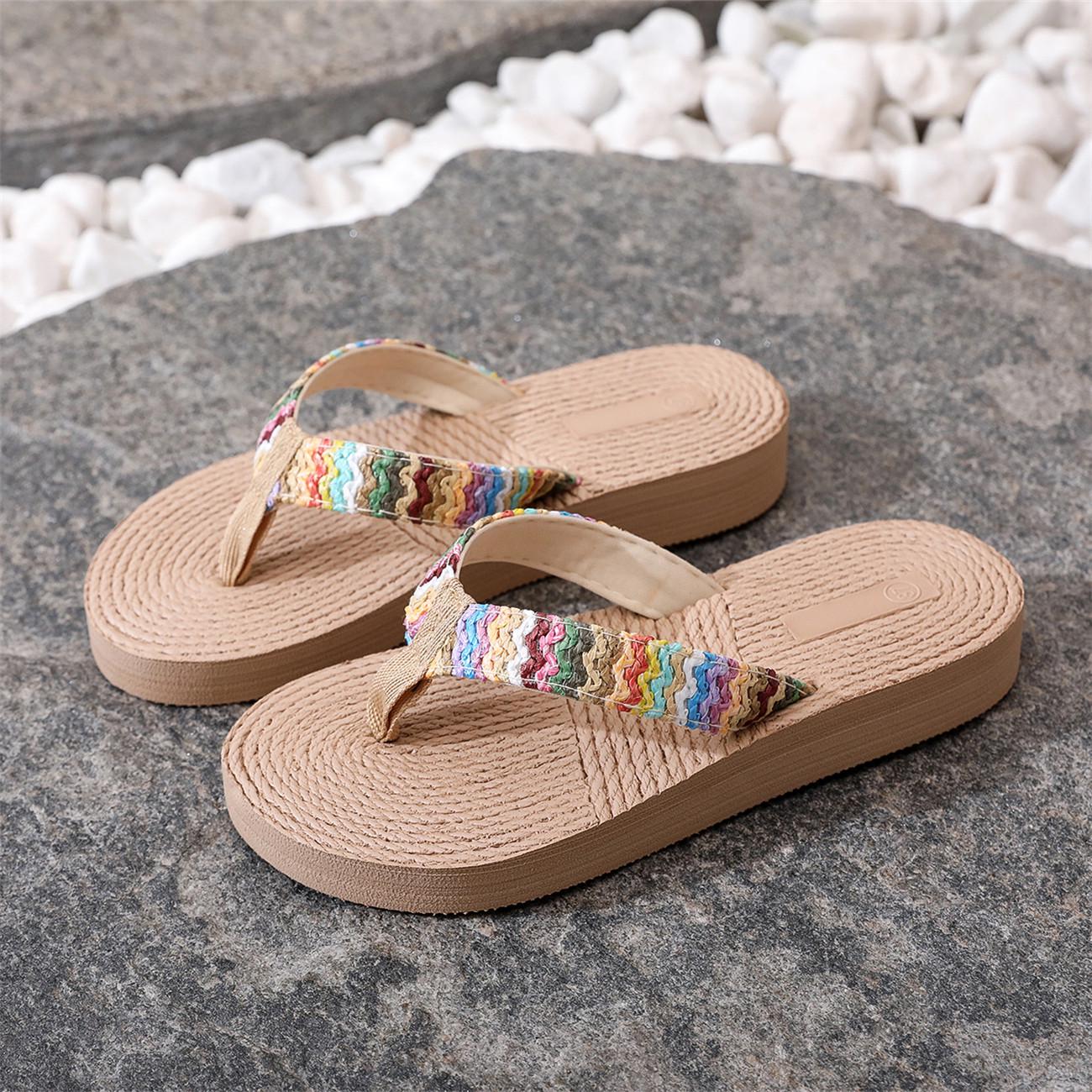 

Women s Summer High Heel Wedge Sandals - Faux Jute Rope Sole Flip-Flops 41