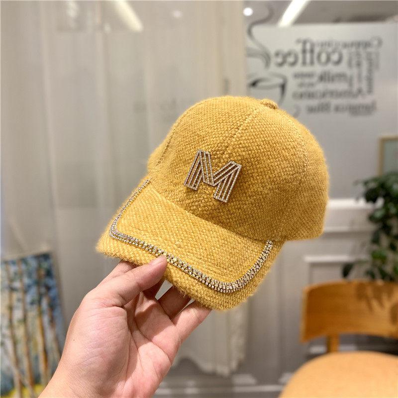 Hat Autumn and Winter, Suitable for Round Face Plush Rhinestone Baseball Cap Ins Trendy Brand Face Small Versatile Cap