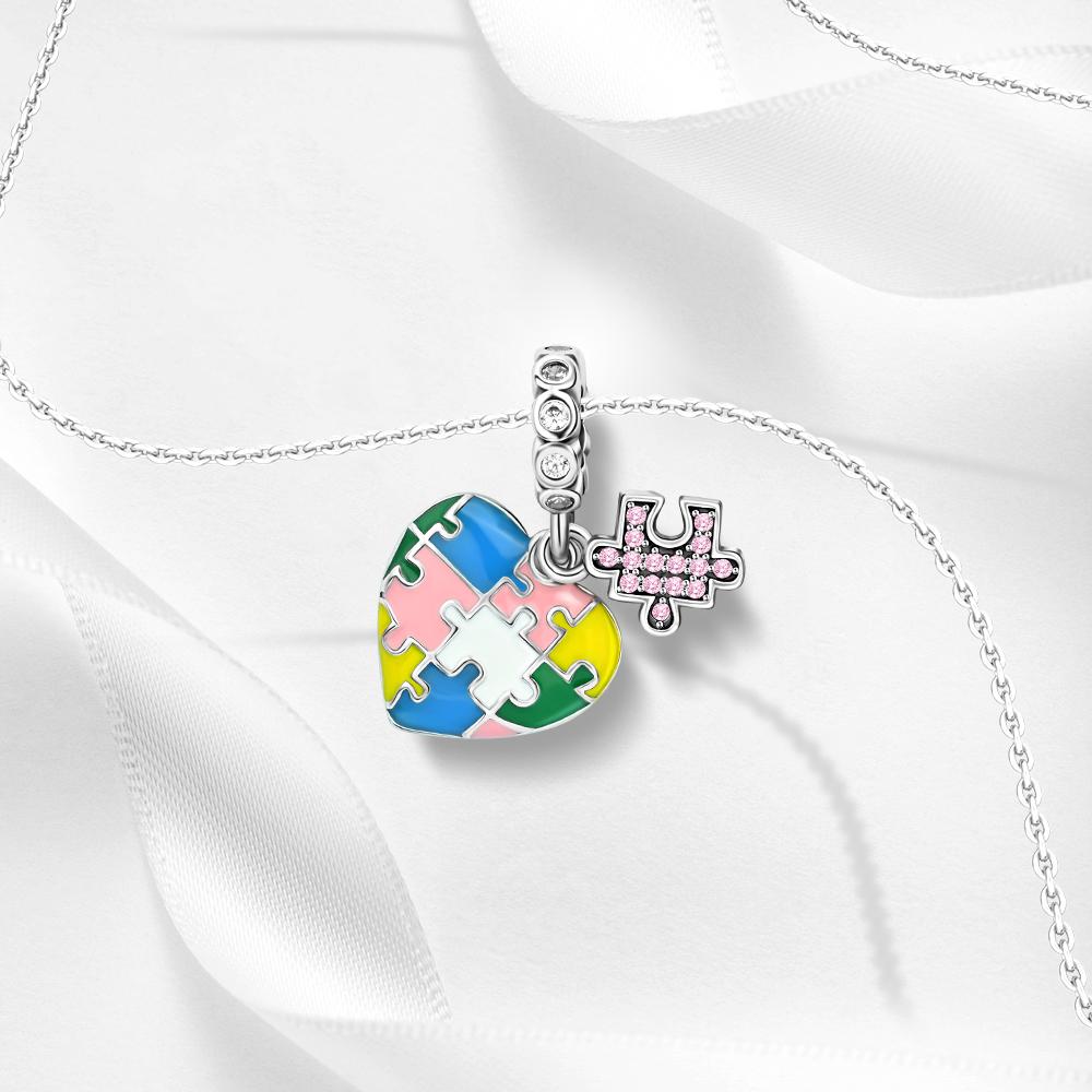 Ahthen copper Bead Charms Heartshaped puzzle Dangle Charm fit Snake Chain Bracelets Necklaces for Women Jewellery Making